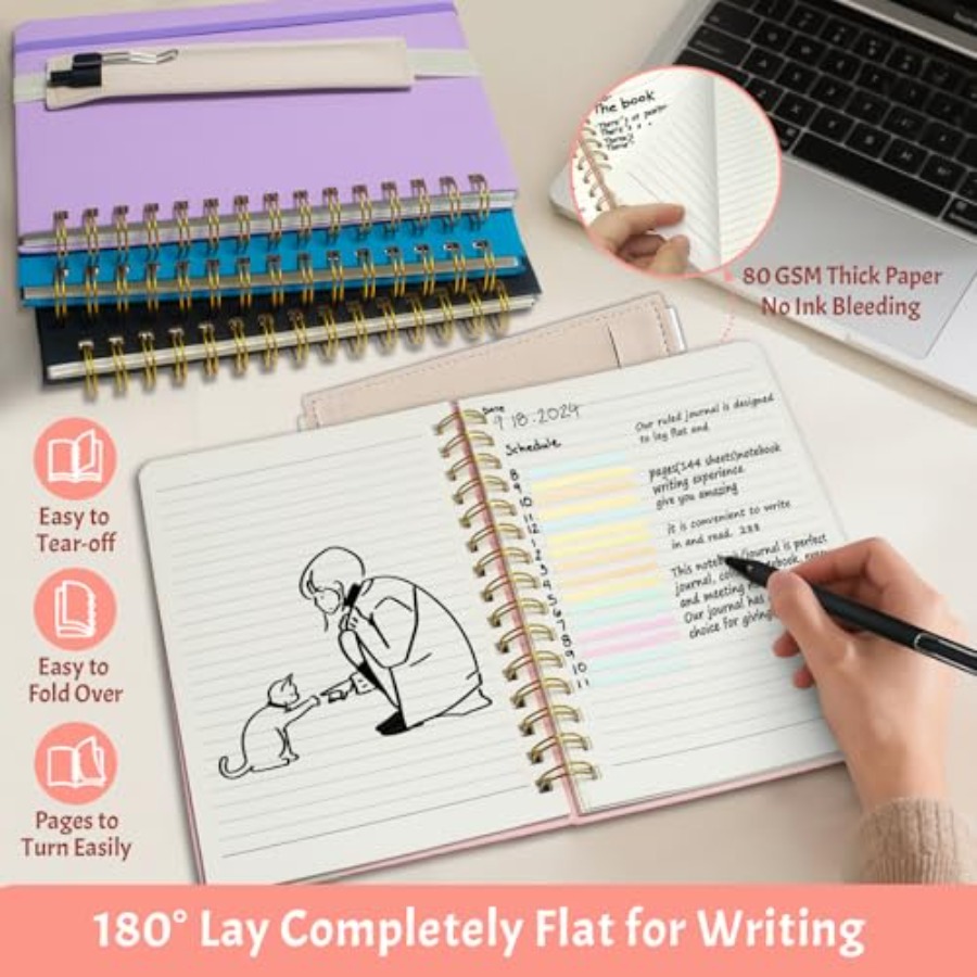 A5 Spiral Notebook w/ Pen, 5.7 - Journal Leather Hardcover のレビューと価格