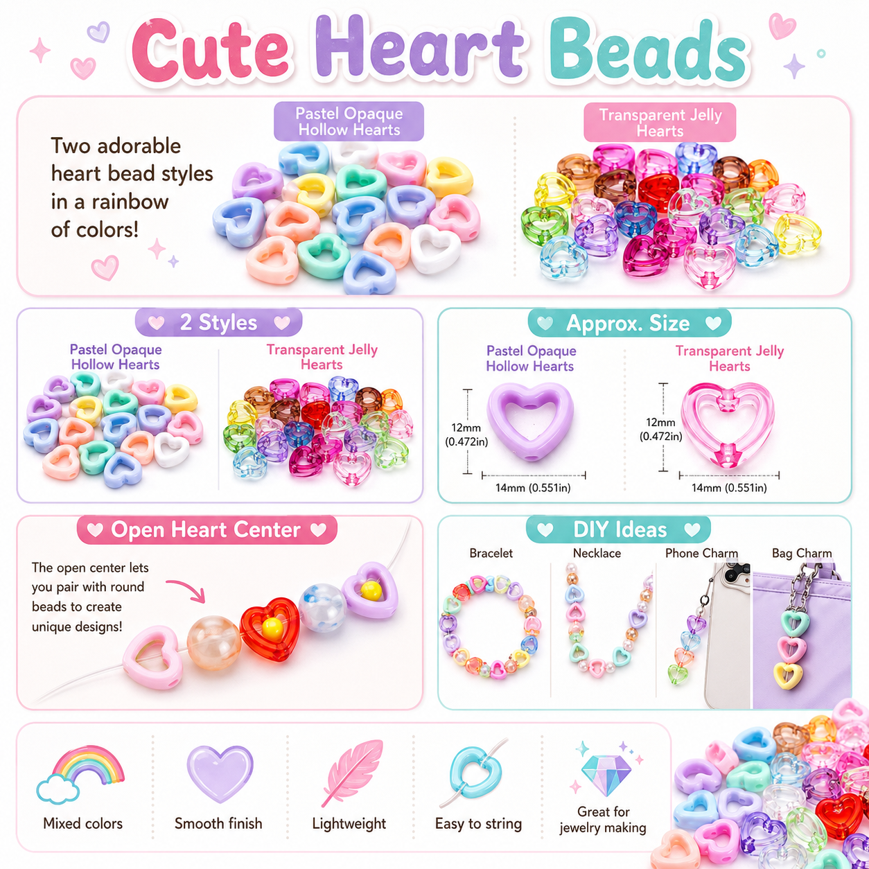 30Pcs Multicolor Clear Heart A - Stationery Supplier のレビューと価格