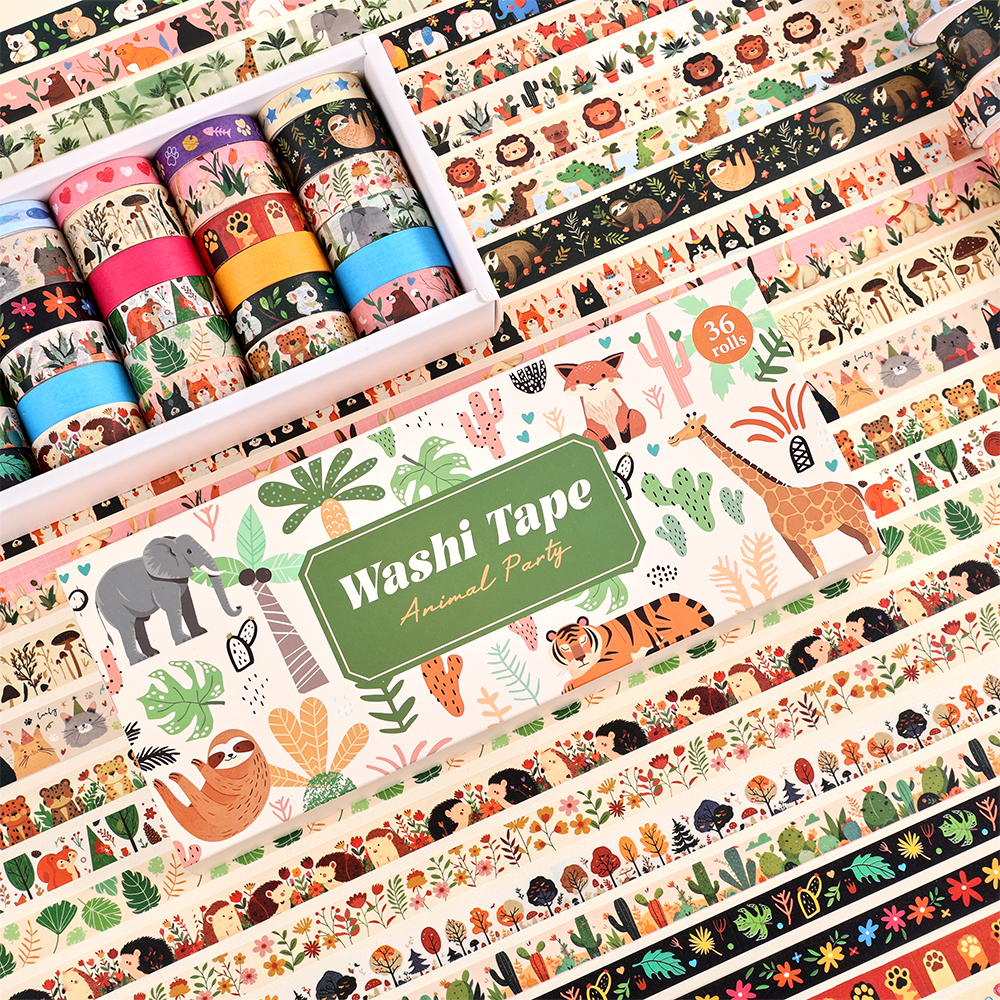 36 Rolls Vintage Animal Party  - Washi Tape Set のレビューと価格