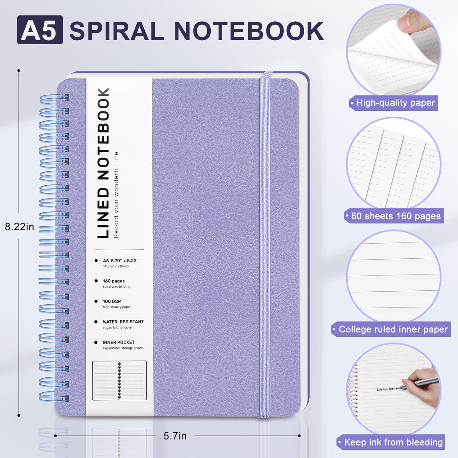 A5 Spiral Notebook, 160 Pages, - Journal Leather Hardcover のレビューと価格