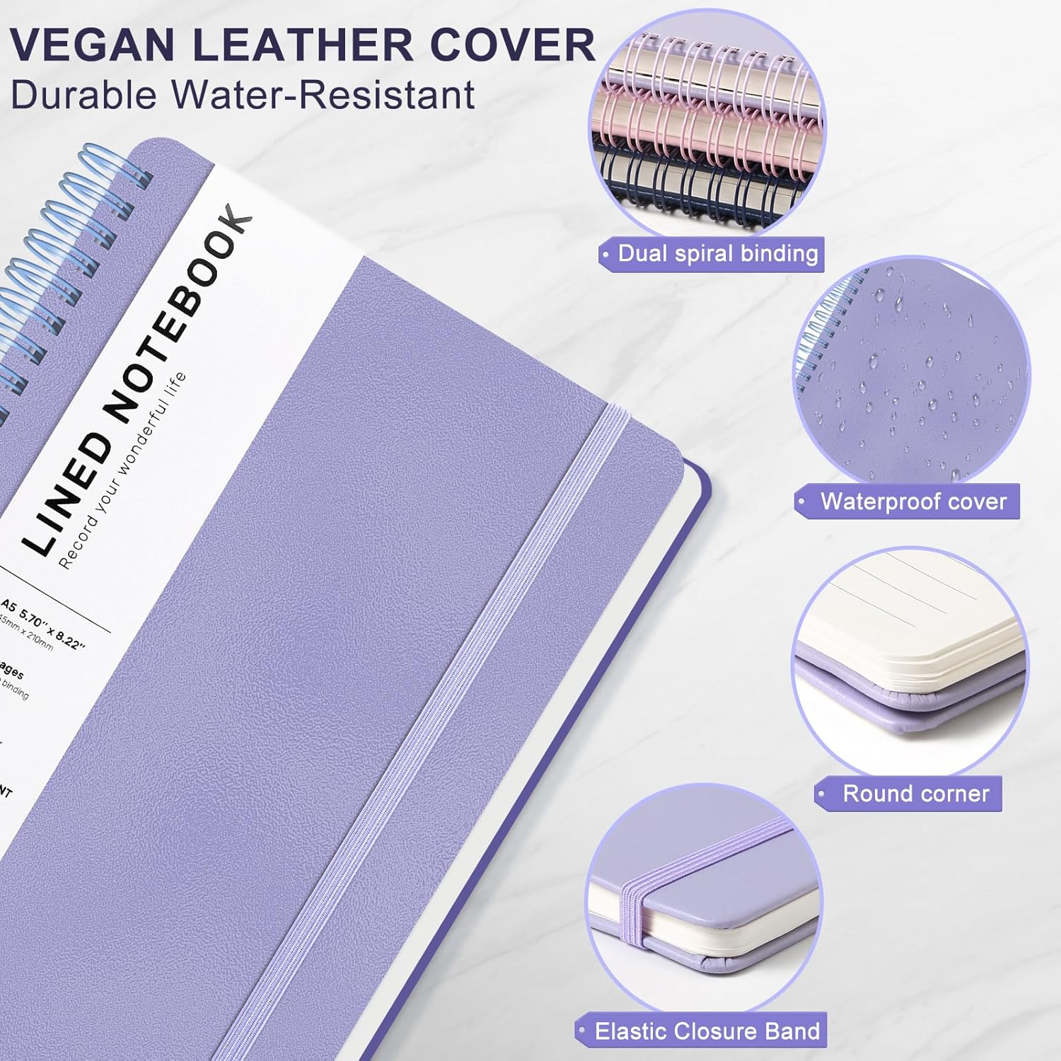 A5 Spiral Notebook, 160 Pages, - Journal Leather Hardcover のレビューと価格